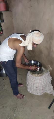 Drinking water from the earthen pot.