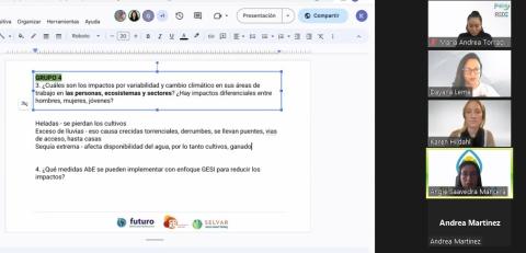 ​​​​​​​Representantes de los Fondos de Agua en la actividad grupal de la sesión sobre el enfoque AbE. - Fotografía FFLA