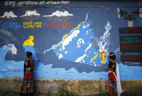Students of Kalika School contribute to the first-ever scientific mural art organized in Rajapur in Bardiya, Nepal (Cred. Skanda Gautam:Youth Innovation Lab and GRP)