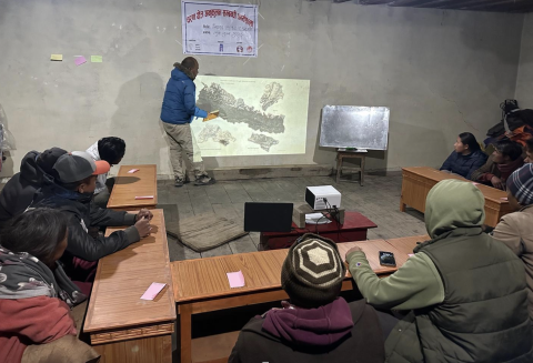 Dzarkot village community members co-design a drought response strategy for their rangelands in the spring of 2023. (Cred. Yungdrung Tsewang Gurung)